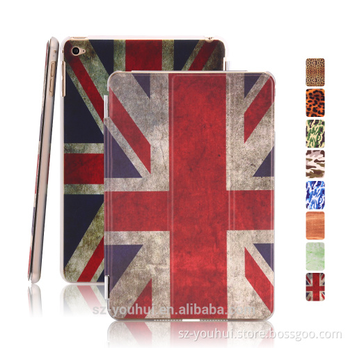 Best Selling Ultra Slim Smart Magnetic PU Leopard Camouflage Wood UK Flag Design Cover Case for iPad Mini 4